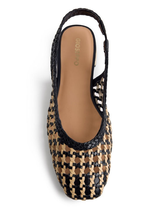 Gioseppo Leather Women's Ballerina Shoes Slingback With Strap Black Beige
