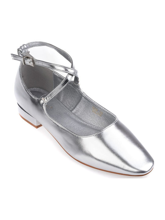 Women's Ballerina Shoes with Strap in Silver Colour