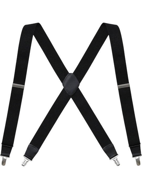 Miguel Bellido Smooth Elastic Strap Men's Suspenders Leather Buckles 3.5 Cm Black