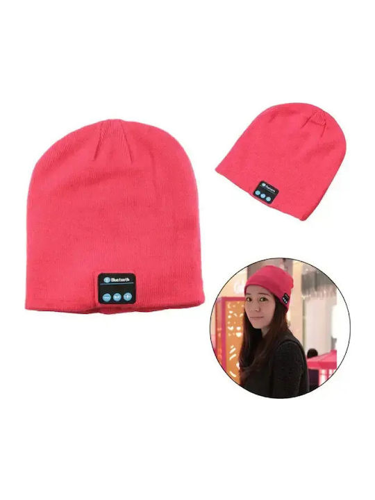 Beanie Unisex Beanie with Headphones Knitted in Pink color