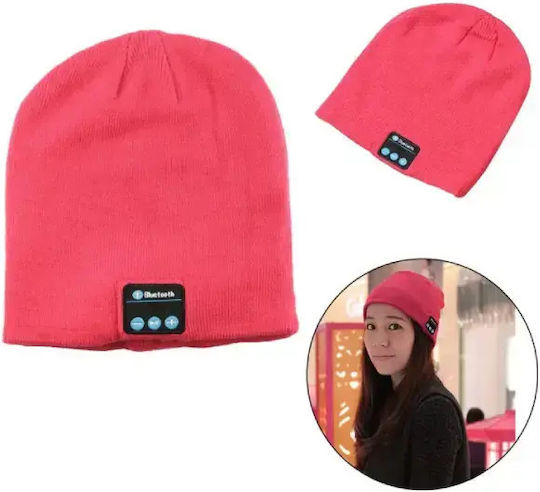 Beanie Unisex Beanie mit Kopfhörern Gestrickt in Rosa Farbe