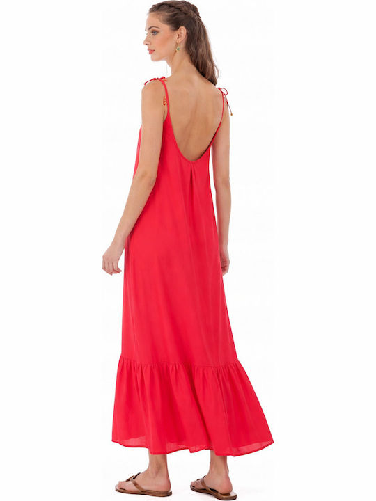 Summer Maxi Dress with Ruffles Coral