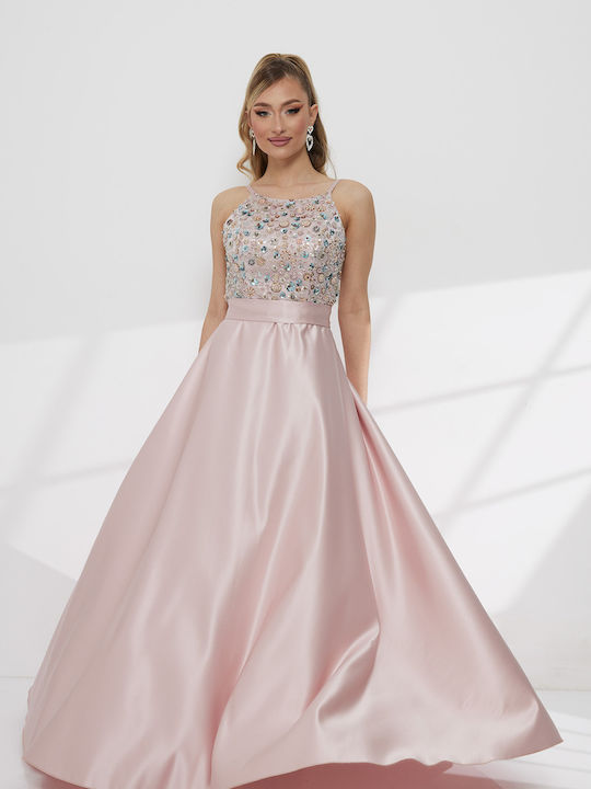 Summer Maxi Dress for Wedding - Christening Satin Pink