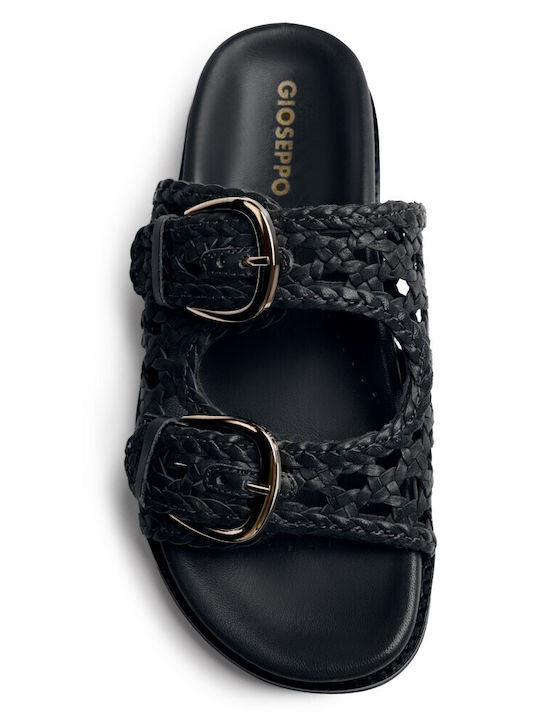 Leather Women's Flat Sandals Black