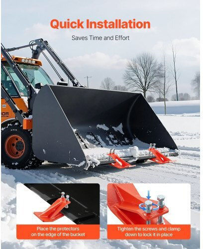 Vevor Tractor Bucket Protector 2 Pieces Heavy Duty Edge Protectors Steel Edge Protection Device Anti Slip Function Double Hex Nuts Bolts Snow Leaf Removal Gravel Dispersion Orange