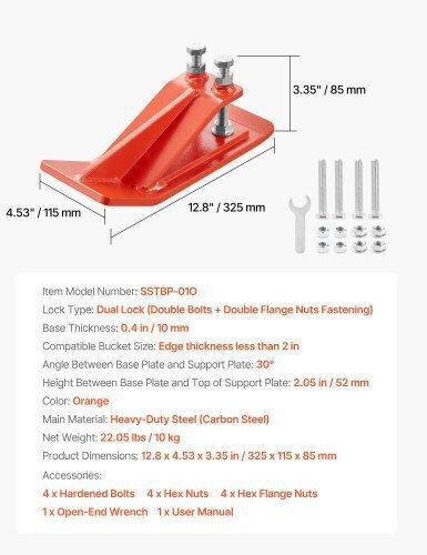 Vevor Tractor Bucket Protector 2 Pieces Heavy Duty Edge Protectors Steel Edge Protection Device Anti Slip Function Double Hex Nuts Bolts Snow Leaf Removal Gravel Dispersion Orange
