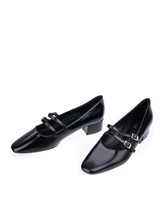 Heels with Strap & Low Heel Black
