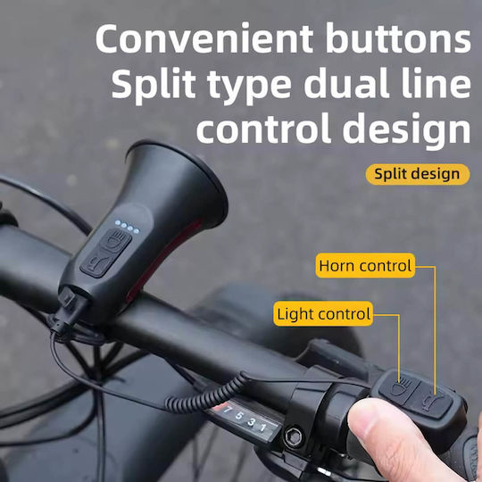Waterproof Bicycle Horn 120db Rechargeable Red Led Warning Light 6 Function Handlebar Switch Hyd-074