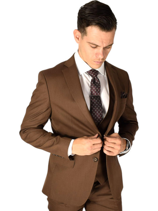 Men's Suit with Vest Brown