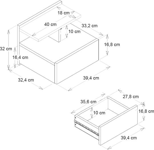 Wall-Mounted Bedside Table Mislina Wooden Beige 40x33.2x32cm