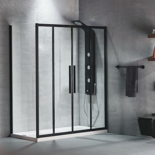 Devon Flow Σταθερό Πλαϊνό Ντουζιέρας 157-161x195cm Black Matt