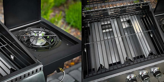 MalTec Grătar pe Gaz 100x26cm cu 3 Plite de Bucătărie 11.6kW și Arzător Lateral
