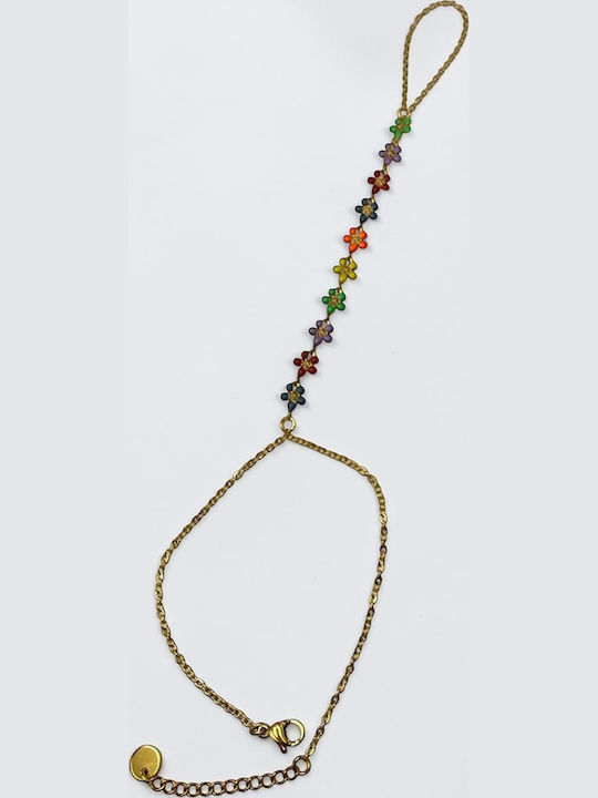 Women's Bracelet with Flower Design in Gold Plated Steel