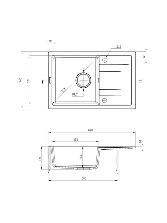 Deante Chiuvetă De Bucătărie Drop-In Din Granit Lichid M67xL44cm Gri