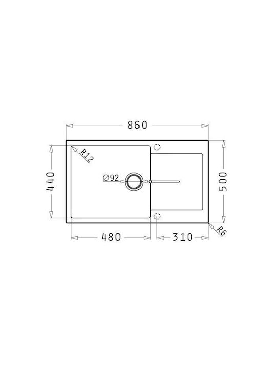 Pyramis Drop-In Sink Synthetic Granite W48xD44cm
