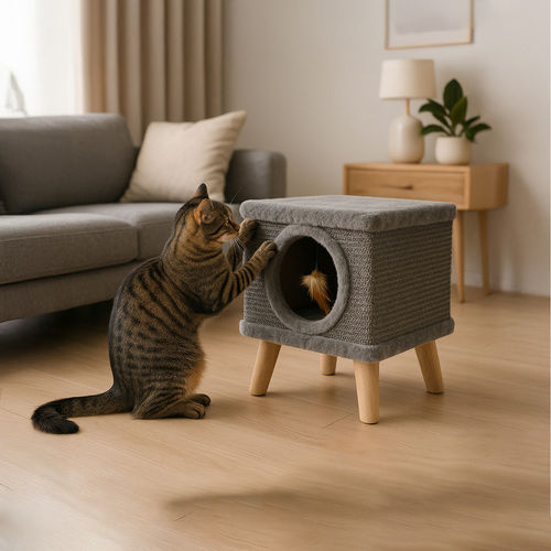 Căsuță pentru Pisici Interior Moale Jucărie Picioare din Lemn 38 x 32 x 32 cm Gri