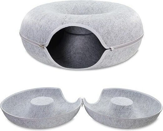 Spiel Tunnel Bett Katzen 51 x 20 cm 22 cm Einstieg Breite Reißverschluss Leicht Zu Reinigen Filz Grau