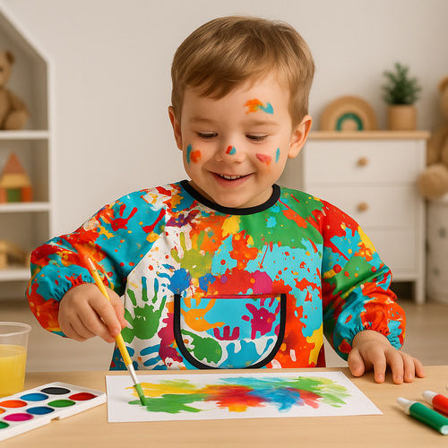 Salopetă Impermeabilă Pictură Activități Creative Zola 1-3 Ani Mâneci Elastice Reglabile Buzunar 51 X 40 Cm Multicolor