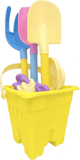 Set 9 Jucării De Plajă Zola Dispozitiv Galben Cu 5 Forme Lopată Greblă Spatulă Multicoloră