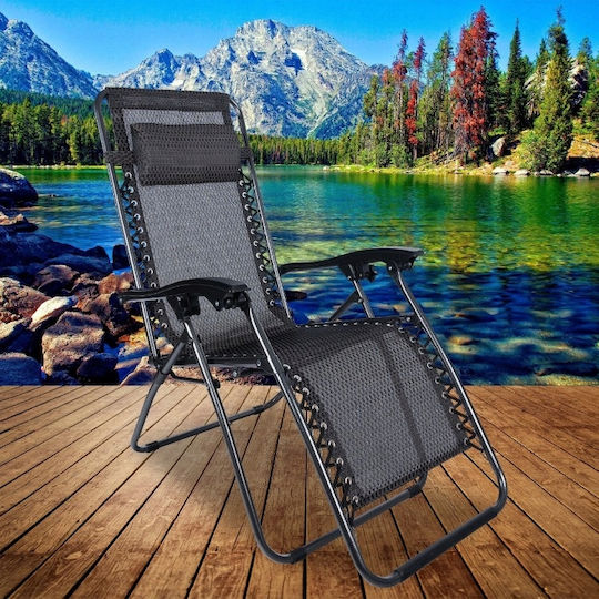 Șezlonguri de Plajă Gri Pliabile din Oțel cu Pernă 173x65cm 2 Bucăți
