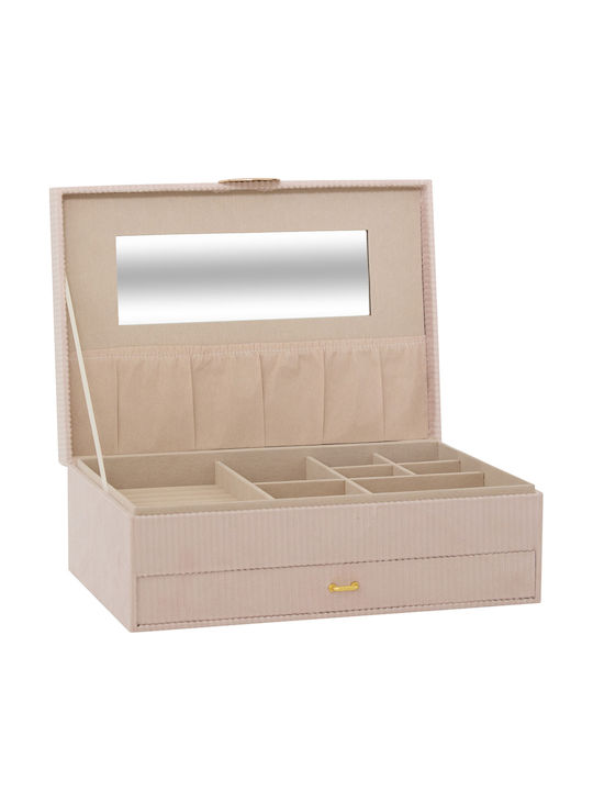 Jewellery Box Fabric with Drawer & Mirror Beige 19x27.5x10cm