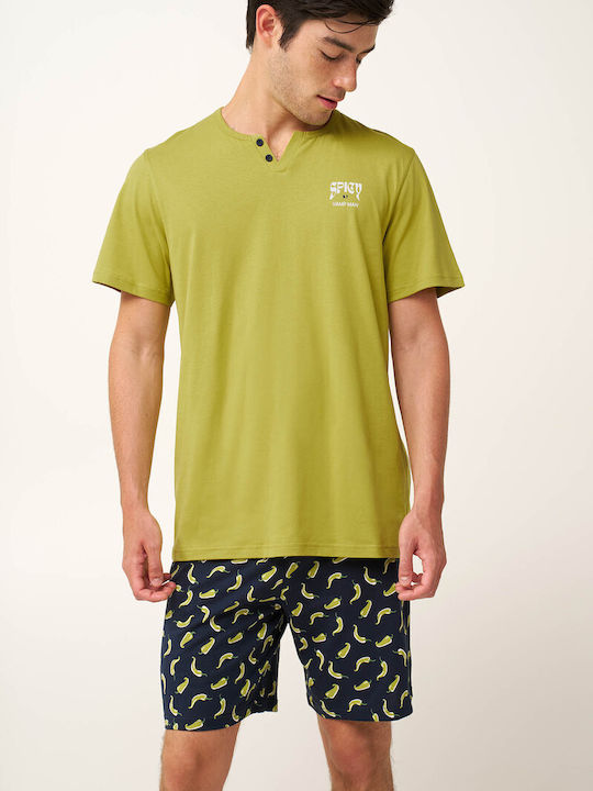 Vamp Sommer Herrenpyjama Green Palm