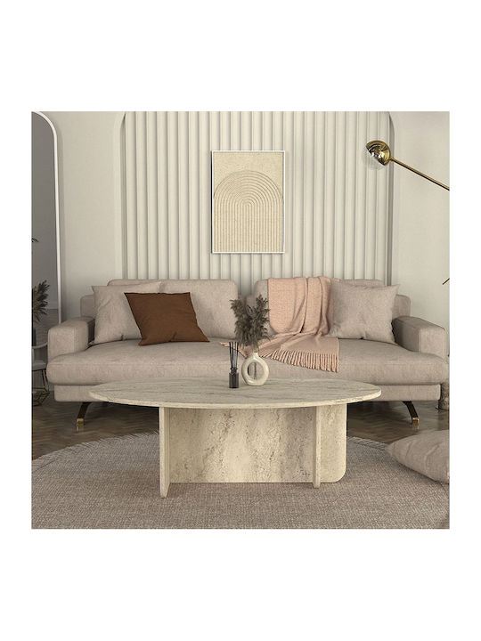 Овално Централно Кафе Масичка Ravey Дървено Travertine Ш120xД60xВ39.6см
