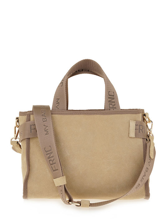 Leder Damen Handtasche Wildleder Beigefarbe