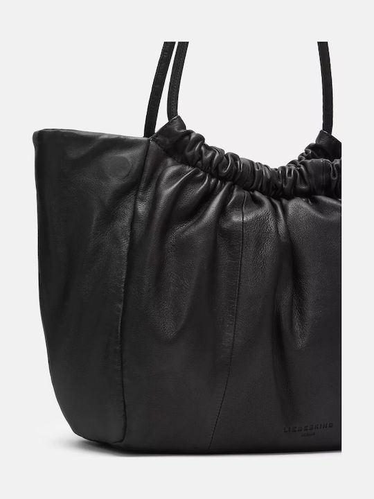 Damen Leder Schulter Shopper Schwarz