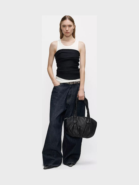 Damen Handtaschen und Damentaschen Leder Schulter Schwarz