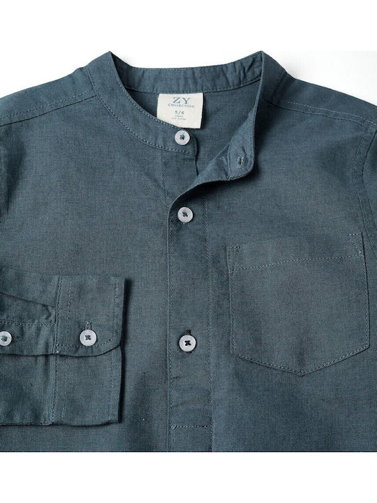 Kids Shirt Long-sleeved Linen Dark Blue
