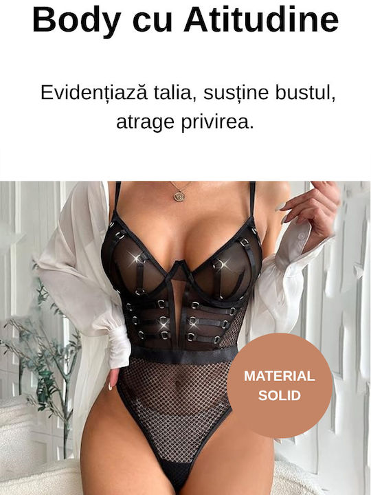 Sexy Mesh Shaping Bodysuit Push-up Metal Elements Black