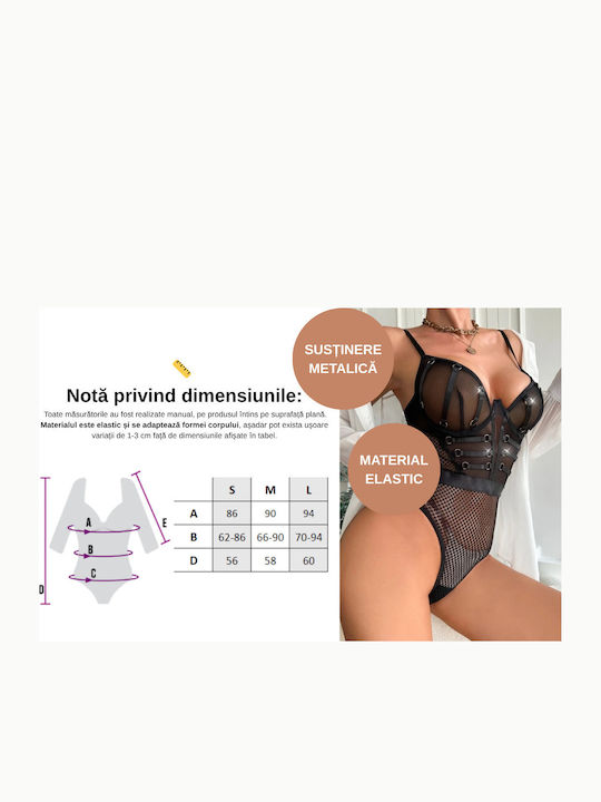 Sexy Mesh Shaping Bodysuit Push-up Metal Elements Black