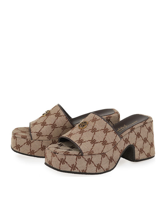 Mules With Heel In Beige Colour