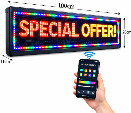 Semn LED rulant Cu două fețe Impermeabila 100x20cm RGB