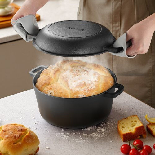 Vevor Μαντεμένια Ολλανδική Κατσαρόλα 2--1 Προεπιλεγμένη Κατσαρόλα Καπάκι Τηγάνι 4,7l Σκεύος Καλάθι Ζύμωσης Αξεσουάρ Ψησίματος Ψωμιού Συμβατό Φούρνο Ψωμιού 260 ℃