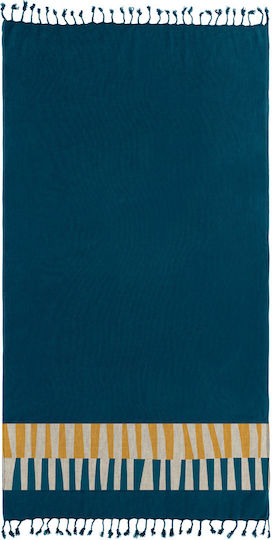Guy Laroche Beach Towel Pareo Cotton Blue with Fringes 170x90cm