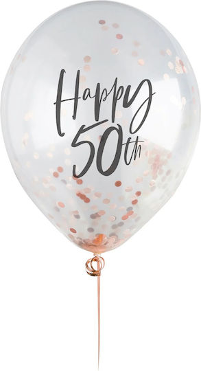 Διάφανα Μπαλόνια 'happy 50th' Rosegold Κομφετί 5 Τεμ