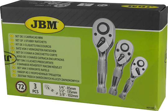 JBM Σετ Καστάνιες 72 Δοντιών με Καρέ 1/4" / 1/2" / 3/8" 3τμχ