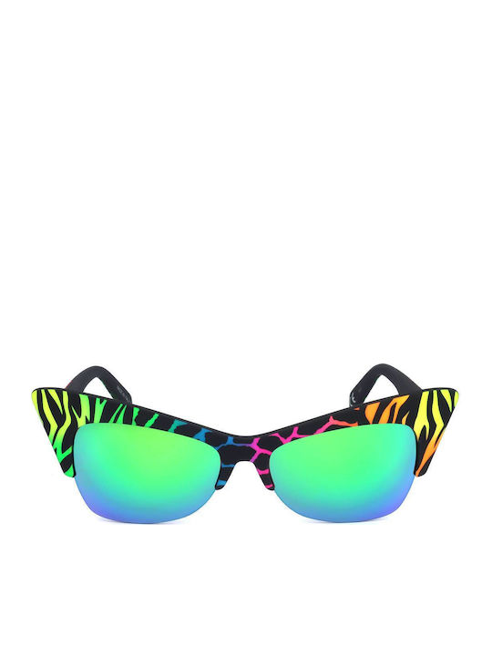 Italia Independent I-Plastik Women's Sunglasses with Multicolour Plastic Frame and Green Mirror Lens
