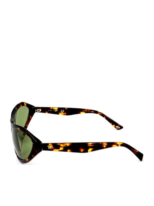Web Women's Sunglasses with Brown Tartaruga Plastic Frame and Green Lens