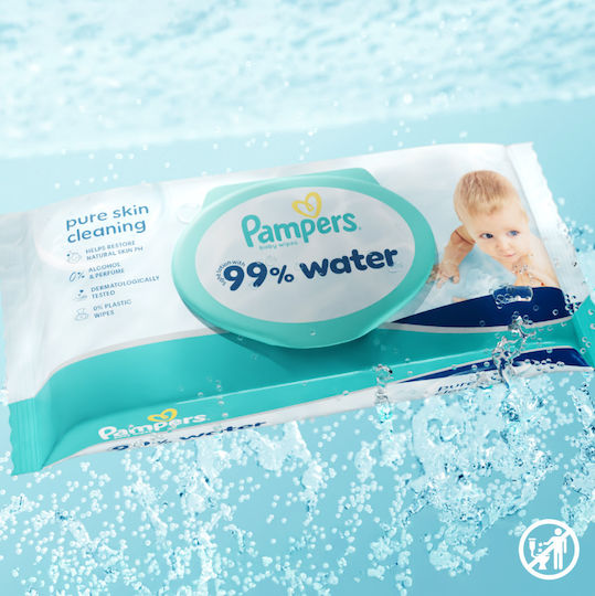 Pampers 99% Wasser Baby-Feuchttücher mit 99% Wasser, Duftfrei, Alkoholfrei & Parabene frei 60 Stück