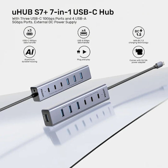 Unitek USB-A Hub 7-Port 3xUSB-C 4xUSB-A Stromversorgung H1335a