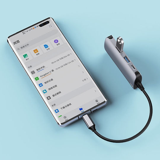 Docking Station Usb-c La Usb 3.0 Sd Tf Rj45 100mbps Pd 80w Aliaj De Aluminiu Yesido Gri