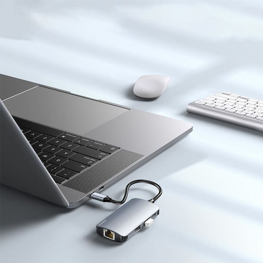 Docking Station Usb-c La Usb 3.0 Sd Tf Rj45 100mbps Pd 80w Aliaj De Aluminiu Yesido Gri