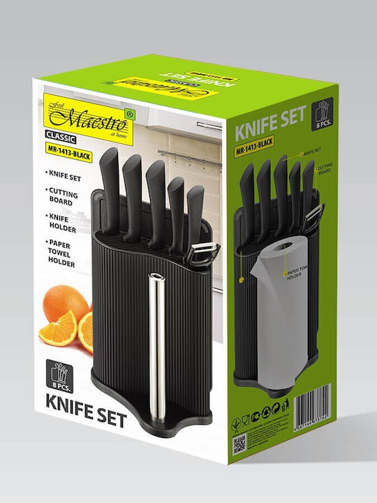 Maestro Messer Set mit Sockel aus Rostfreiem Stahl MR-1413-Schwarz 8 Stück