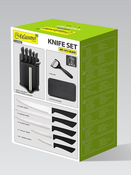 Maestro Messer Set mit Sockel aus Rostfreiem Stahl MR-1413-Schwarz 8 Stück