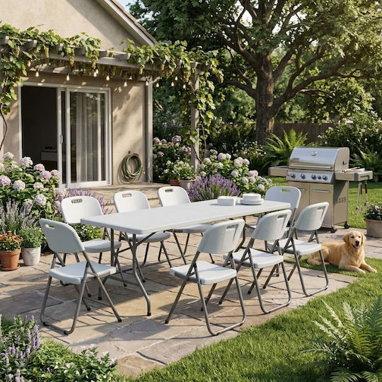 Masa Catering de Exterior Pliabilă cu Cadru Metalic Capri Alb Gheață 240x76x74cm