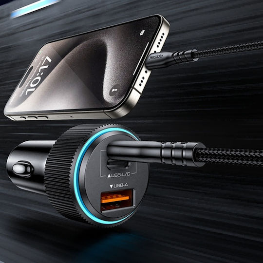 Yesido Încărcător Auto Cu Mufă De Brichetă 38W Încărcare Rapidă Cu Porturi 1xUSB-A 2xUSB-C Culoare Neagră