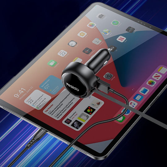 Yesido Автомобилен Заряден Уред 53W с Едно Гнездо 1xUSB-A с Кабел Lightning / Type-C Черен Цвят